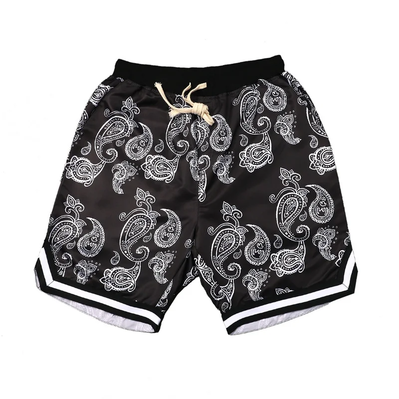 Vintage Cashew Flower Shorts Men's Elastic Drawstring Waist Printing Sports Loose Middle Pants Male