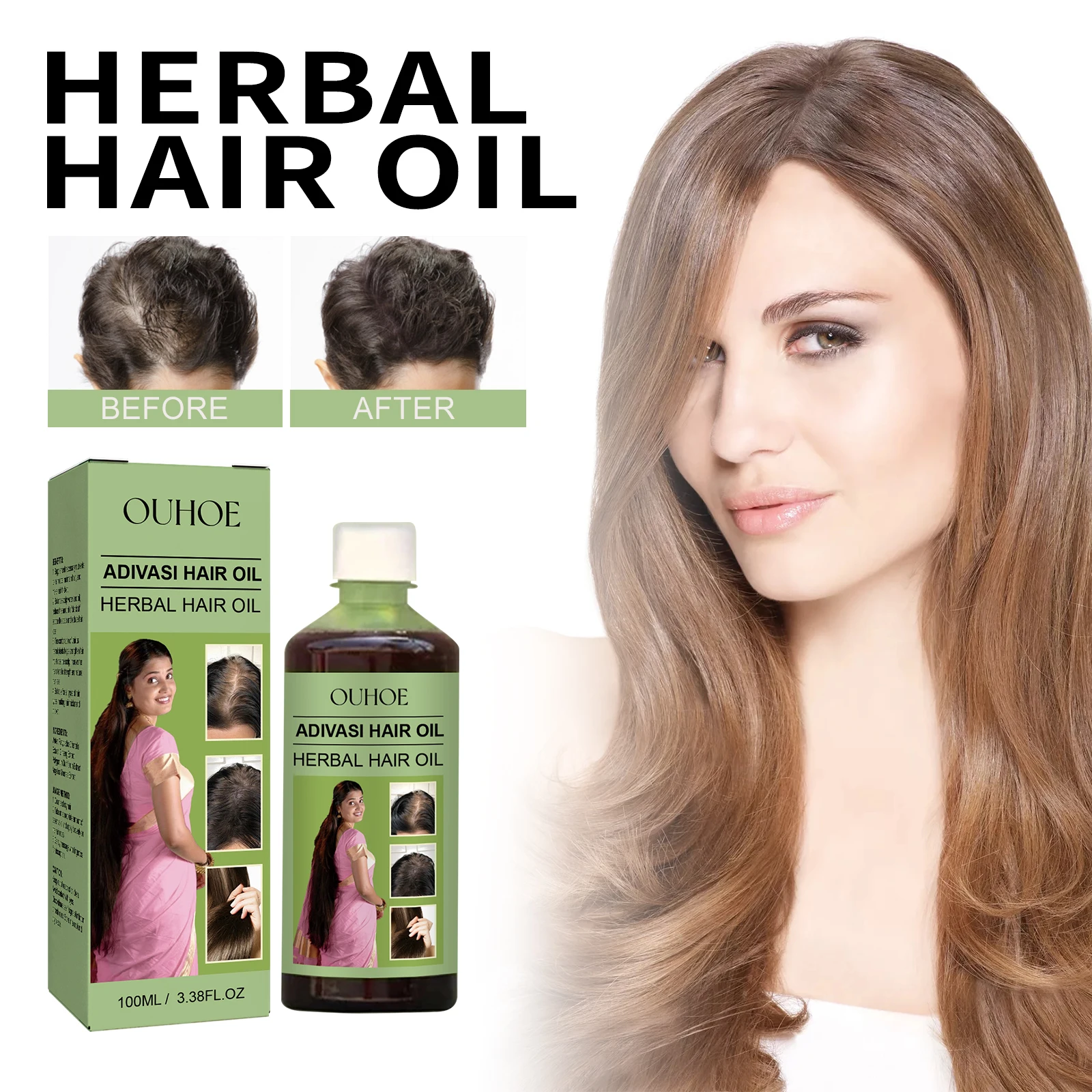 OUHOE Herbal Hair Oil Gentle Nourishment for Scalp, Strengthens Hair, Cleanses Scalp, Smooths and Conditions Hair