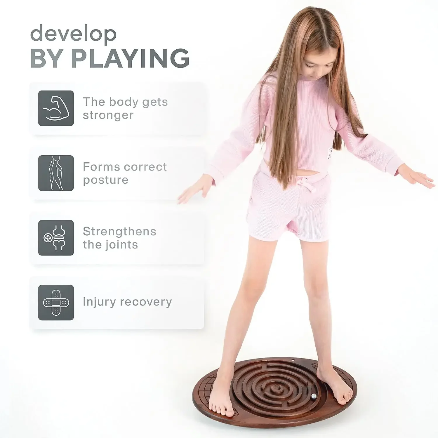 Maze Balance Board - Wood Wobble Board for Kids, Toddlers, Teens & Adults for Exercise Training, Physical Therapy, Bodyweight Fi