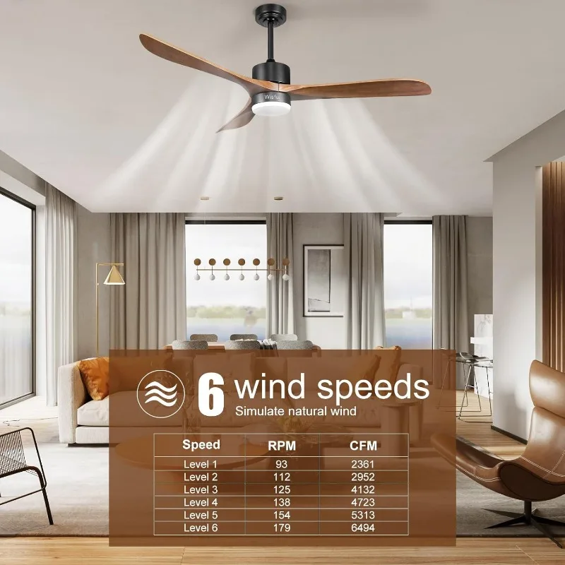 Outdoor Wood Ceiling Fan with Light Memory for Patio Gazebo Living Room Bedroom(Walnut and Black)