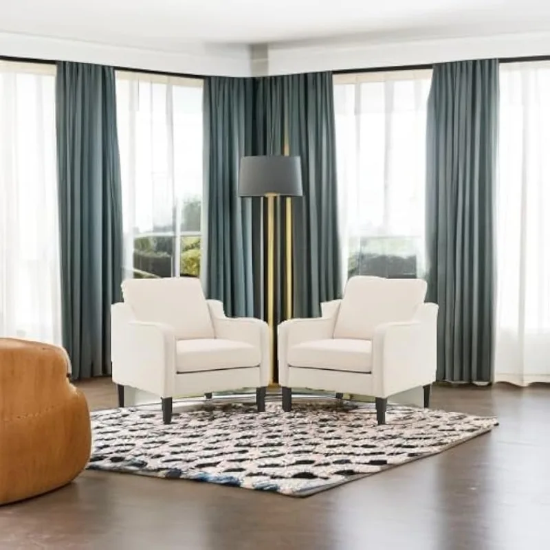 VINGLI Accent Chairs Set of 2,Modern Traditional Armchair for Living Room Beige Reading Chair for Bedroom,Linen Upholstered Sofa