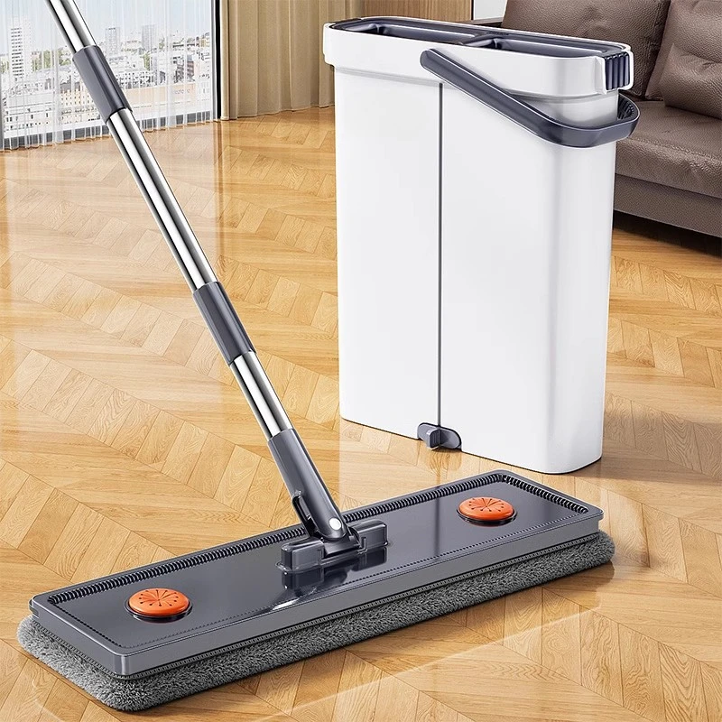 Hands-Free Flat Mop and Bucket Set Microfiber 360 Swivel Auto Wrap Mop Home Cleaning