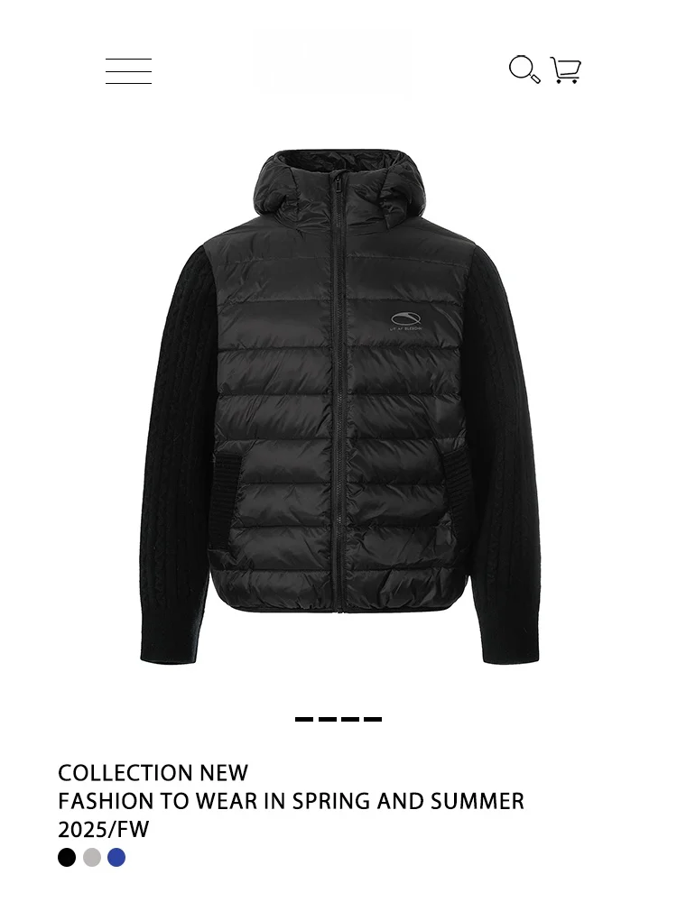 

Freecenter American Sle Street Splice Knitted Hooded Du down Jaet Simple ex 70 White Du Feather Outerwear
