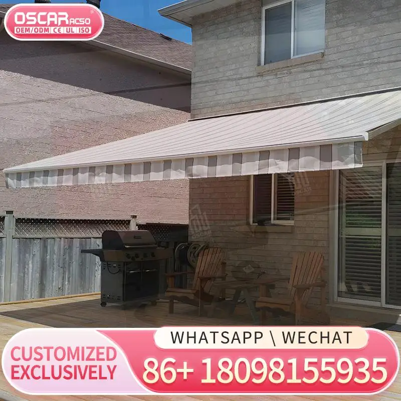 

Motorized Retractable Outdoor Awning with Full Cassette for Conservatory Patio Garden Retractable Awning