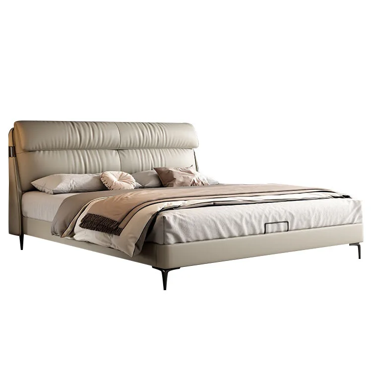 Minimalistisches Apartmentbett Modernes, schlichtes Hauptschlafzimmer 1,8 Meter Doppelbett Luxuriöses italienisches Lederbett Weich und komfortabel