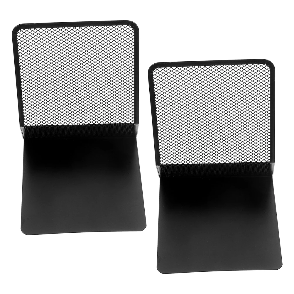 

2pcs Metal Bookends Desk Organizer Reading Rack for Books Documents DVDs Records Black Finish Sturdy Lightweight