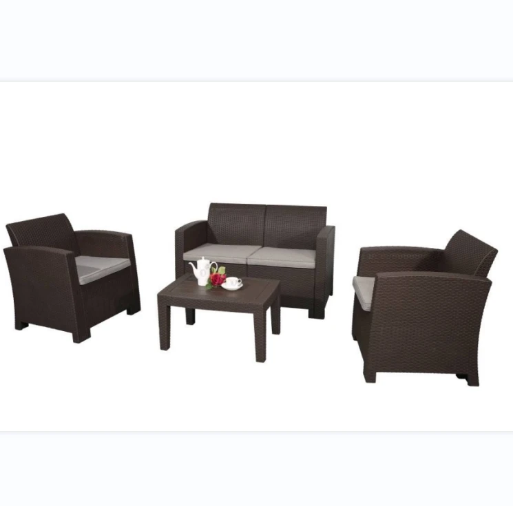 4 قطعة PP الروطان المظهر في الهواء الطلق طقم أريكة غرفة المعيشة فندق فيلا بارك فناء شقة مزرعة-أثاث خارجي متعدد الاستخدامات #1