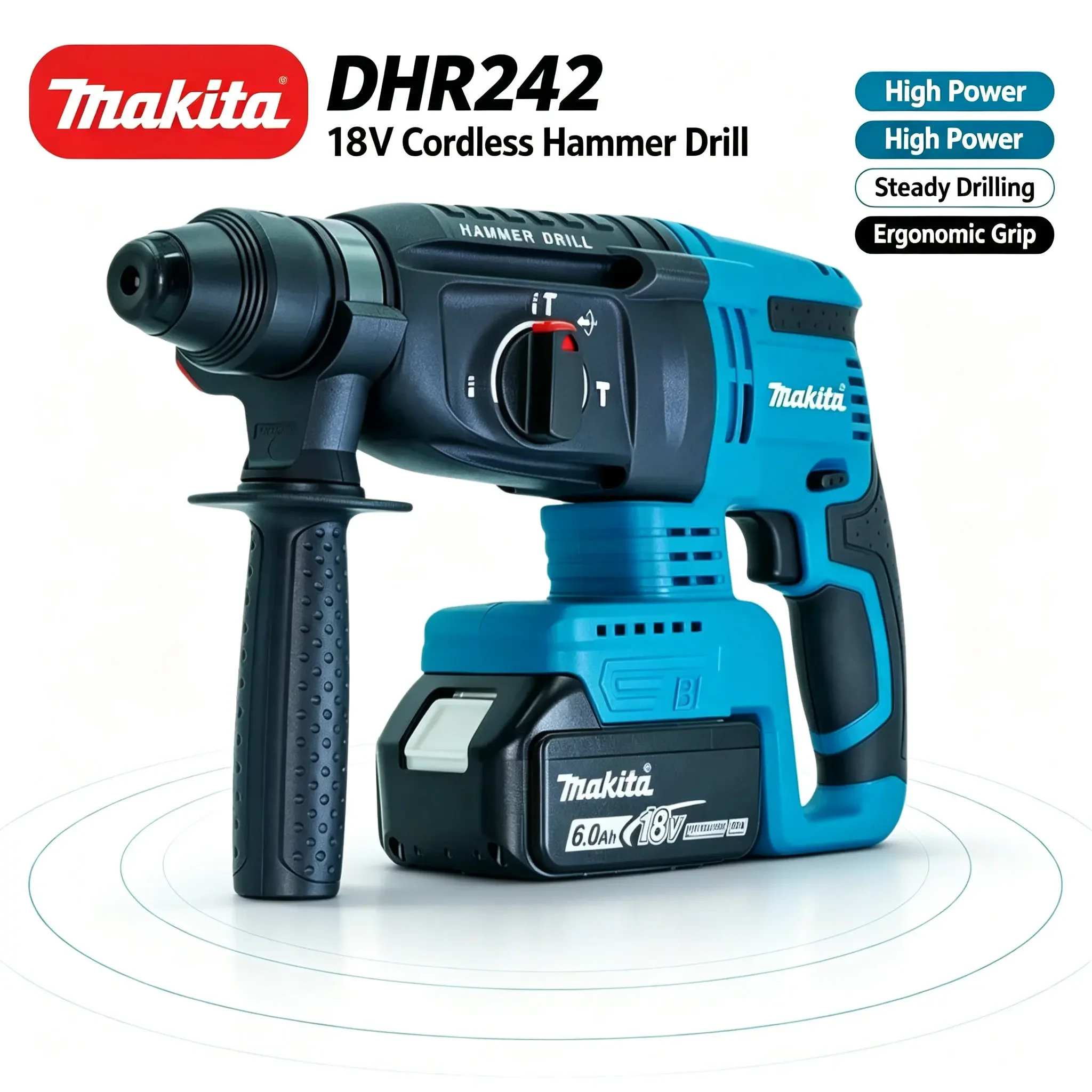 Trapano a percussione rotante Makita DHR242 18V senza spazzole con batteria BL1860B 6.0Ah, trapano per calcestruzzo SDS-Plus da 24mm a 3 modalità, spedizione rapida da magazzino UE