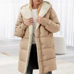 Winter Women Coat Thick Fleece Lining Windproof Zipper Closure Hooded Heat Retention Cardigan Down Jacket