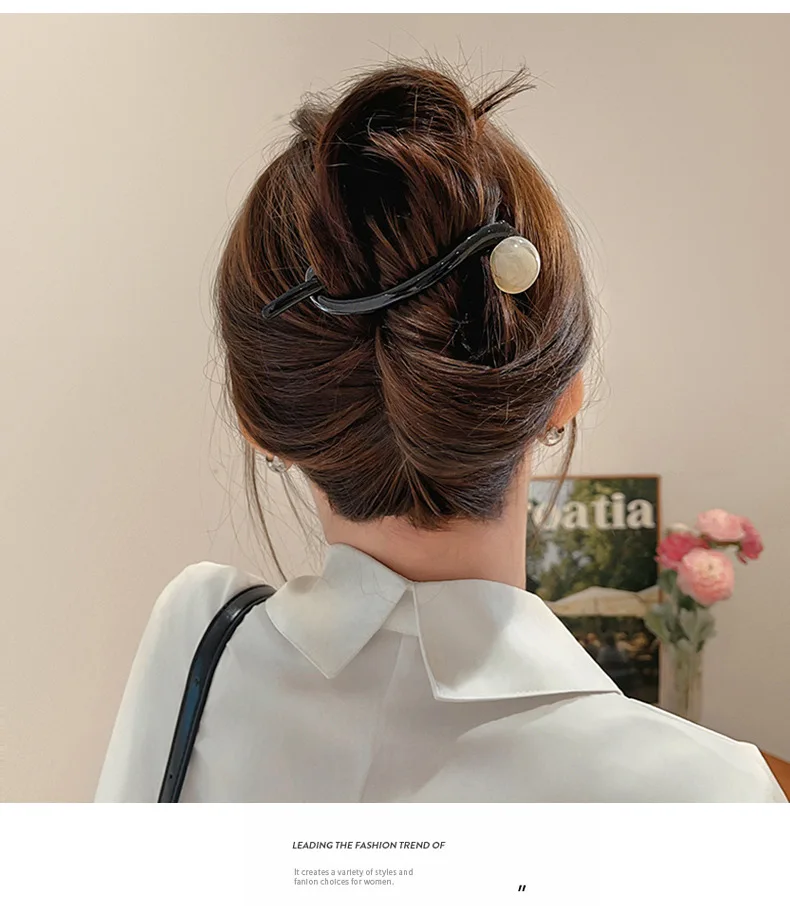 Neue Twist Haarspange Kunststoff Acryl Perle Imitation Perle Haarnadel Twisted Design Frauen Haarschmuck – Detail 4