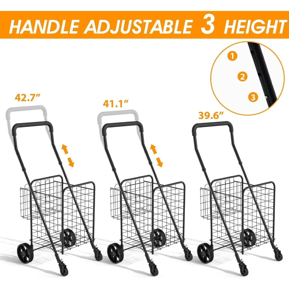 Grocery Shopping Cart with 360° Swivel Wheels Folding Utility Cart with Easily Collapsible Cart with Extended Foam Cover