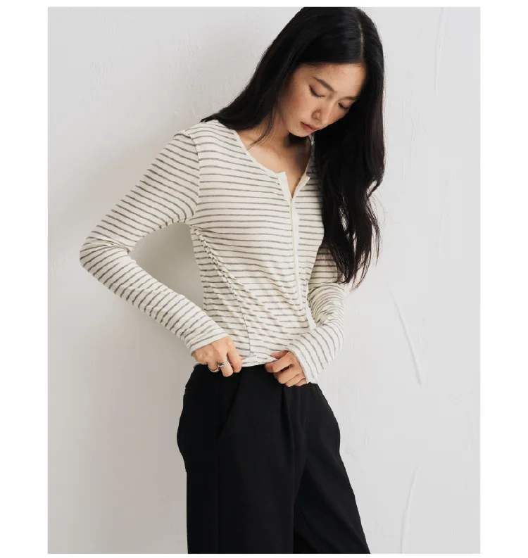 2026 Damen Herbst Dünne Basic Langarm T-Shirts O-Ausschnitt Gestrickte Lyocell-Wollmischung Pullover Lässige Oberteile für Damenmode – Detail 29