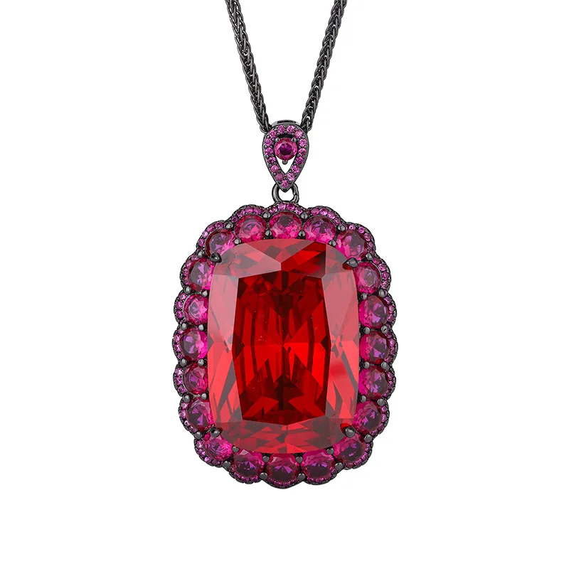 New Gold-Plated Jewelry European and American Style Real Color Red Corundum Pendant Necklace Stone20*28