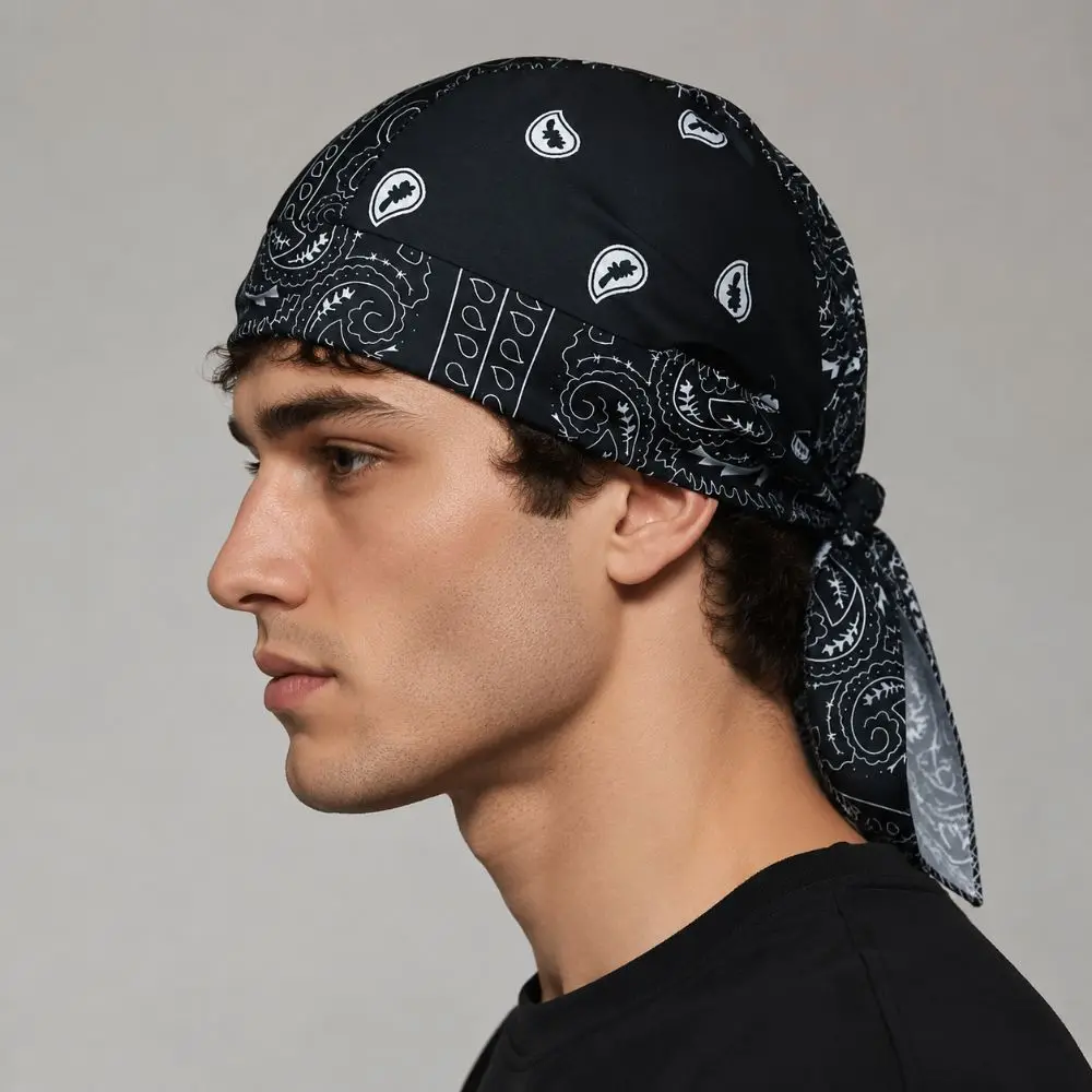 Cashew Print Paisley Printed Headscarf Quick Dry Lightweight Men's Pirate Hat Adjustable Elastic Hair Loss Cap Outdoor Sports