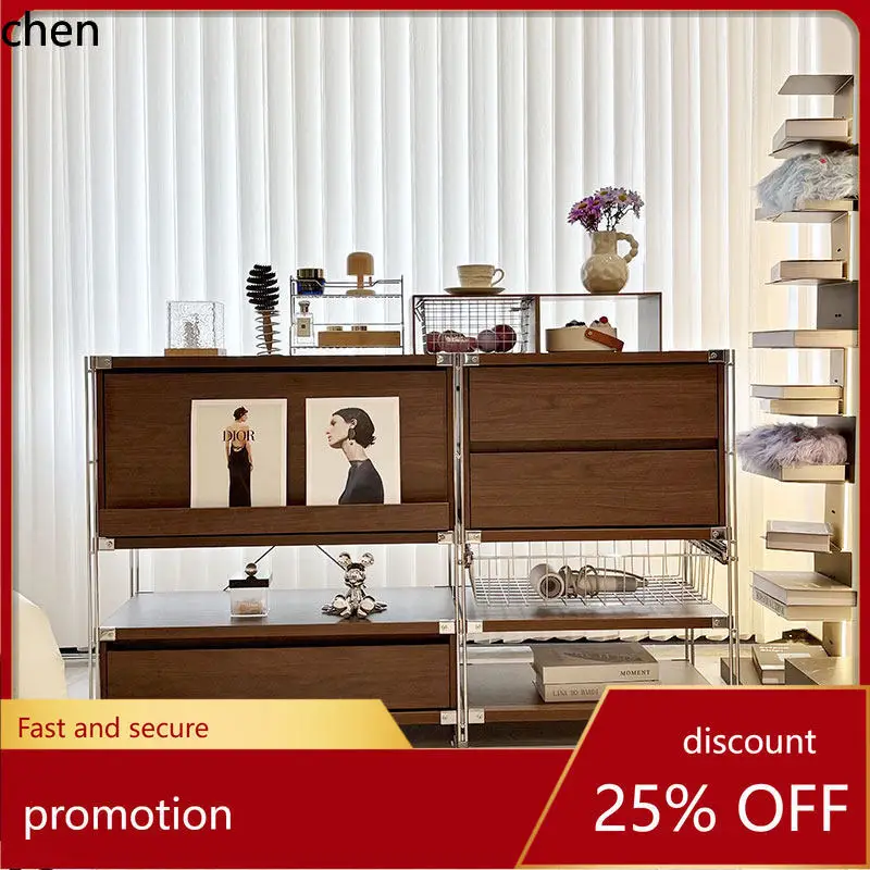 CZ Walnut-colored vintage-style magazine cabinet coffee machine storage cabinet, record player storage cabinet sofa side cabinet