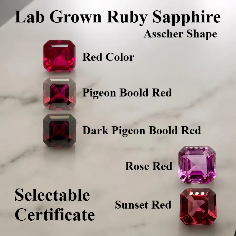 

Lab Grown Ruby Sapphire Asscher Shape Extremely Shiny Quality Multiple Color Gemstones for Jewelry Making Selectable Certificate