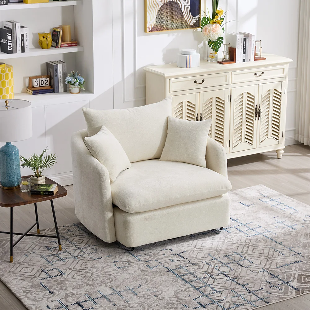 44.8-Inch Single Sofa With 360° Rotation Featuring Modern Design Comfortable Backrest Suitable For Use In Living Room Bedroom And Apartment