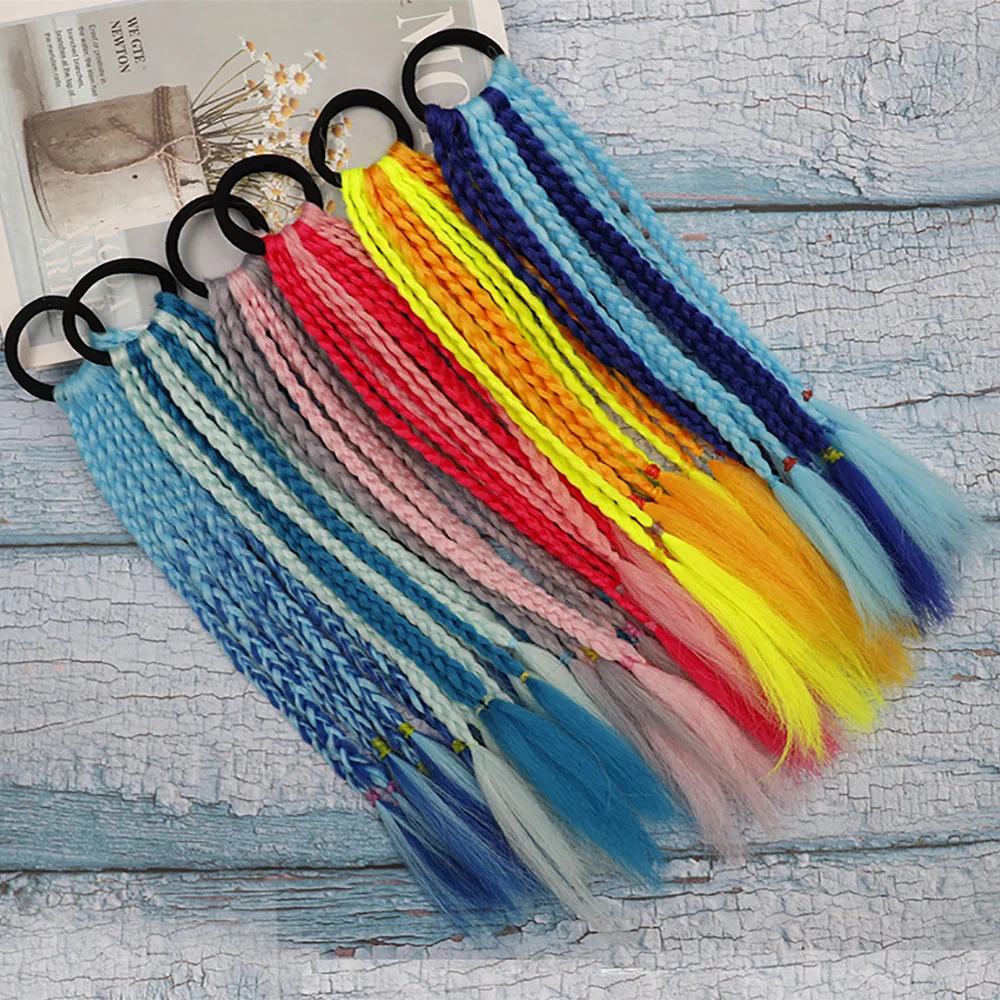 Cute Kids Short Gradient Braid Ponytail Elastic Hair Tie Ombre Three Strands Dreadlock Hair Ornament