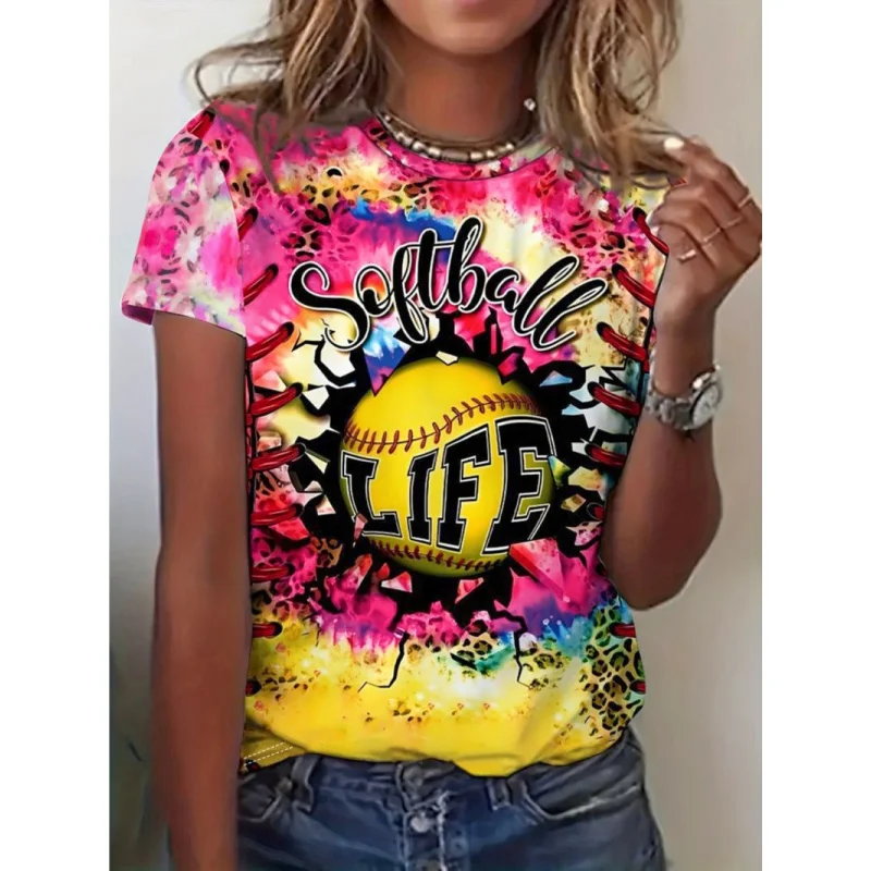 

European and American Style Round Neck Short Sleeve3DLetter pattern print summer new styleTWomen's Shirt