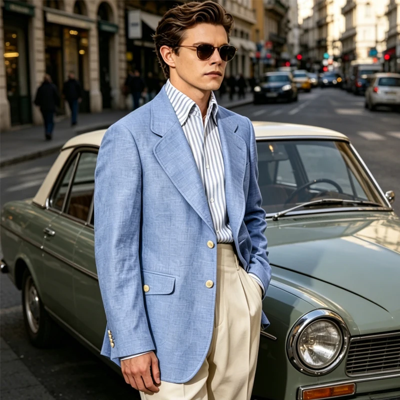 Vintage Linen Blazer Notch Lapel 2 Buttons Casual Business Jacket Lightweight Breathable Summer Suit Coat for Office Daily Wear