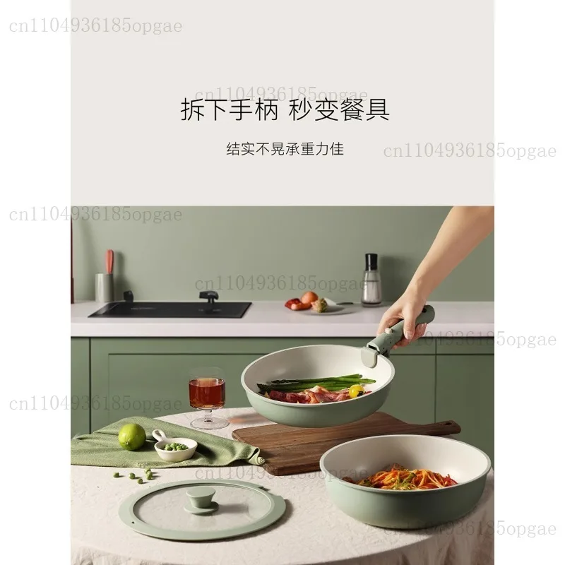 

Антипригарная кастрюля со съемной ручкой, бытовой титановый набор кастрюль для посудомоечной машины вок, полный бытовой набор