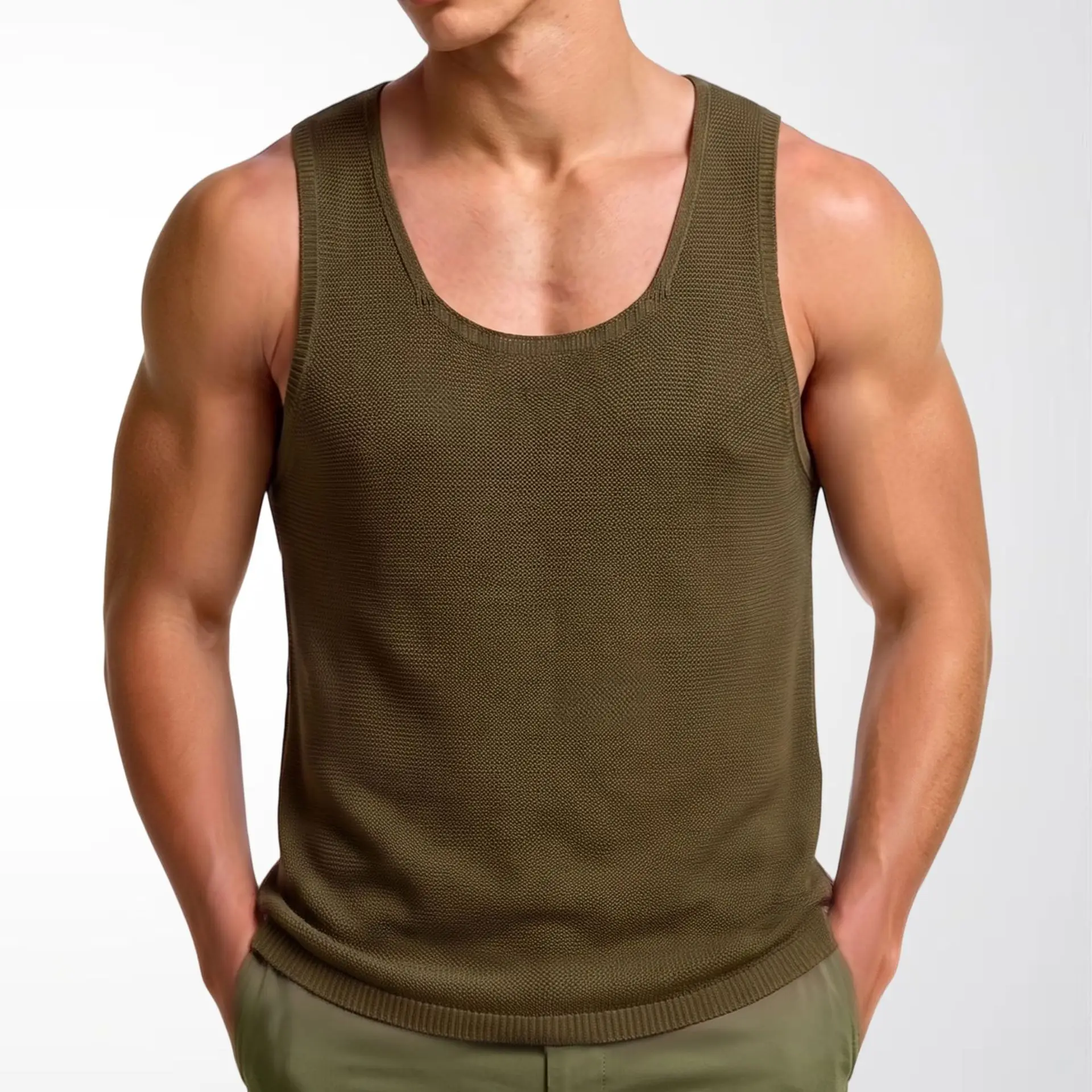 New Men's Summer Solid Color Loose Sleeveless Knitted Vest U-neck Casual Woolen Vest