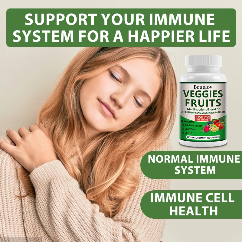 1350mg Fruit and Vegetable Supplement - 28 Complex Nutrients - Boosts Digestion, Detoxification, and Immune Support