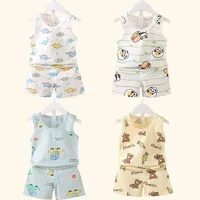 Mother Kids Clothes Baby Cotton Print  Children's Clothing T-shirt Vest Tops Shorts Sets Boys Girls Cute Breathable Summer 4