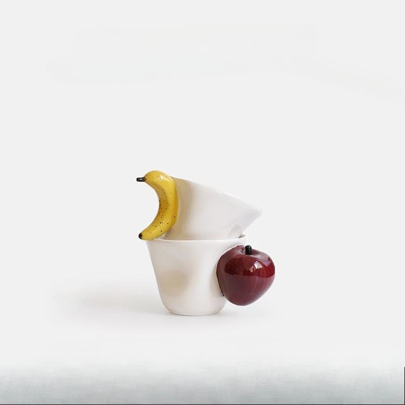Creative Banana Apple Mug, Hand Painted Ceramic Water Cup, Couple Mug, Birthday Gift