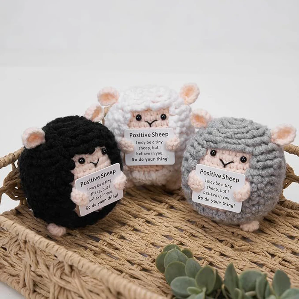 

Cute Positive Sheep Emotional Support Positive Crochet Animals Bookshelf Decorations Handmade Gift