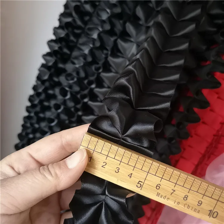 1.5/2.5/3.8/5cm Black Red Satin Ribbon Pleated Lace Collar Trims Embroidery Laces Sewing Accessories Clothing Hats Decororation