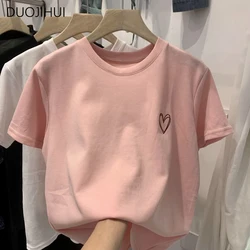 DUOJIHUI rosa Chic stampa dolce semplice Casual femminile t-shirt estate nuova base o-collo tinta unita moda donna allentata t-shirt