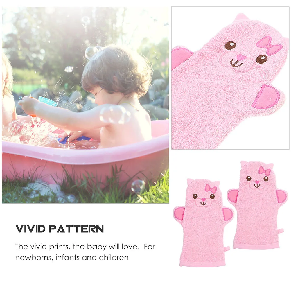 

2Pcs Cat Cartoon Kids Washcloth Bathing Gloves for Body Scrubbing Back Face Neck Exfoliating Shower Mitts Portable Baby Bath