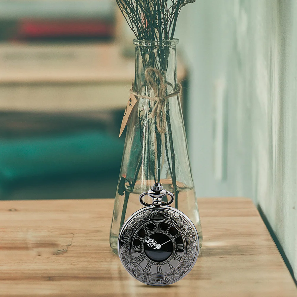 

1Pcs Retro Classic Pocket Watch Round Flip Watch Thin Chain Durable Material Roman Arabic Dual Display Dial Steampunk Gift