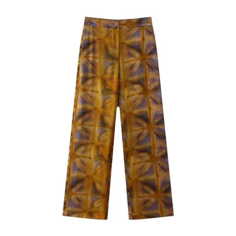 

Print Trousers For Women Summer With Mid-rise Pants Featuring an Elasticated Waist At the Back Casual Loose Wide Leg Pants