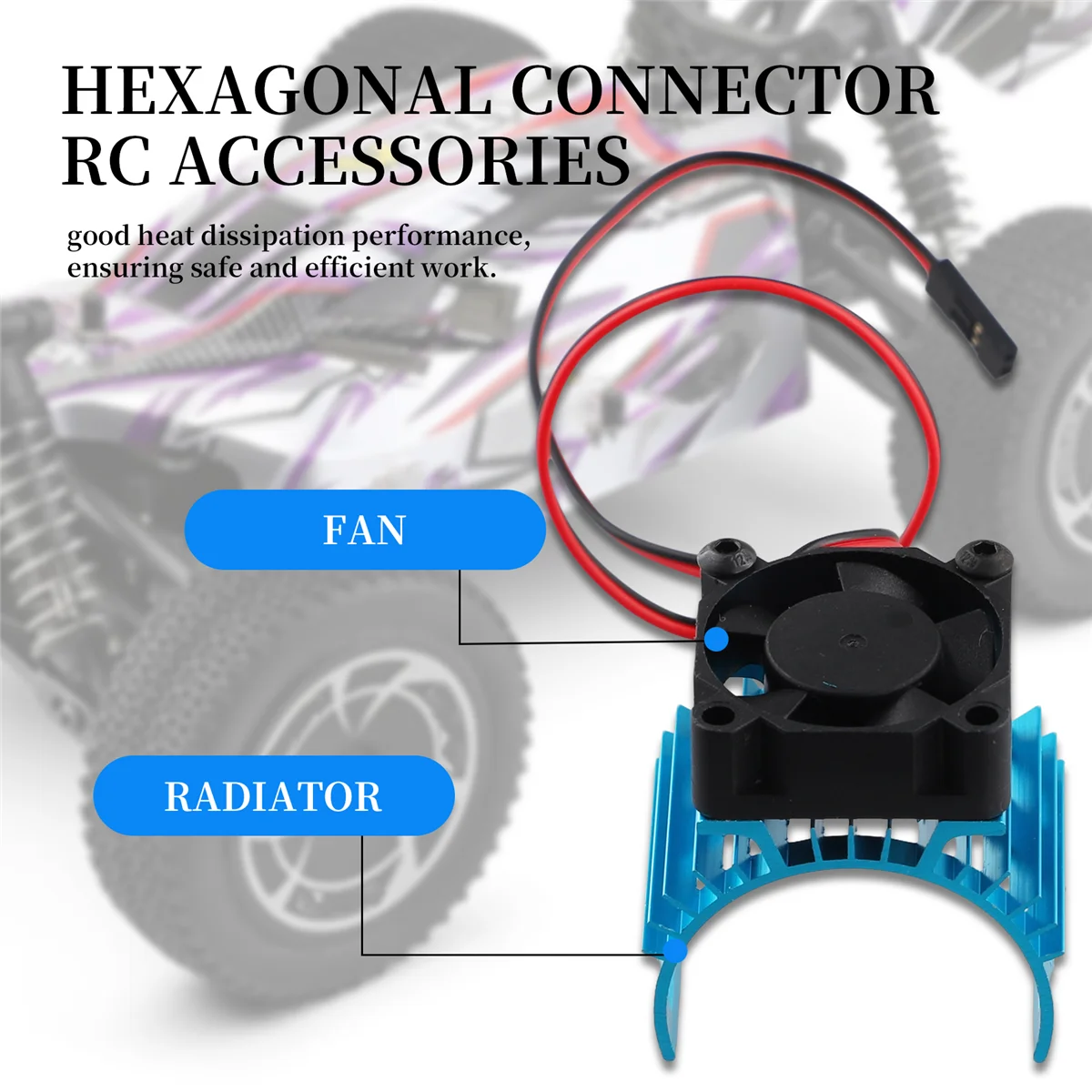 The New For WLtoys A959-B 144001 124019 RC Car Aluminum Alloy Motor Heatsink Cover with Cooling Fan for 540 550 3650 Motor,1