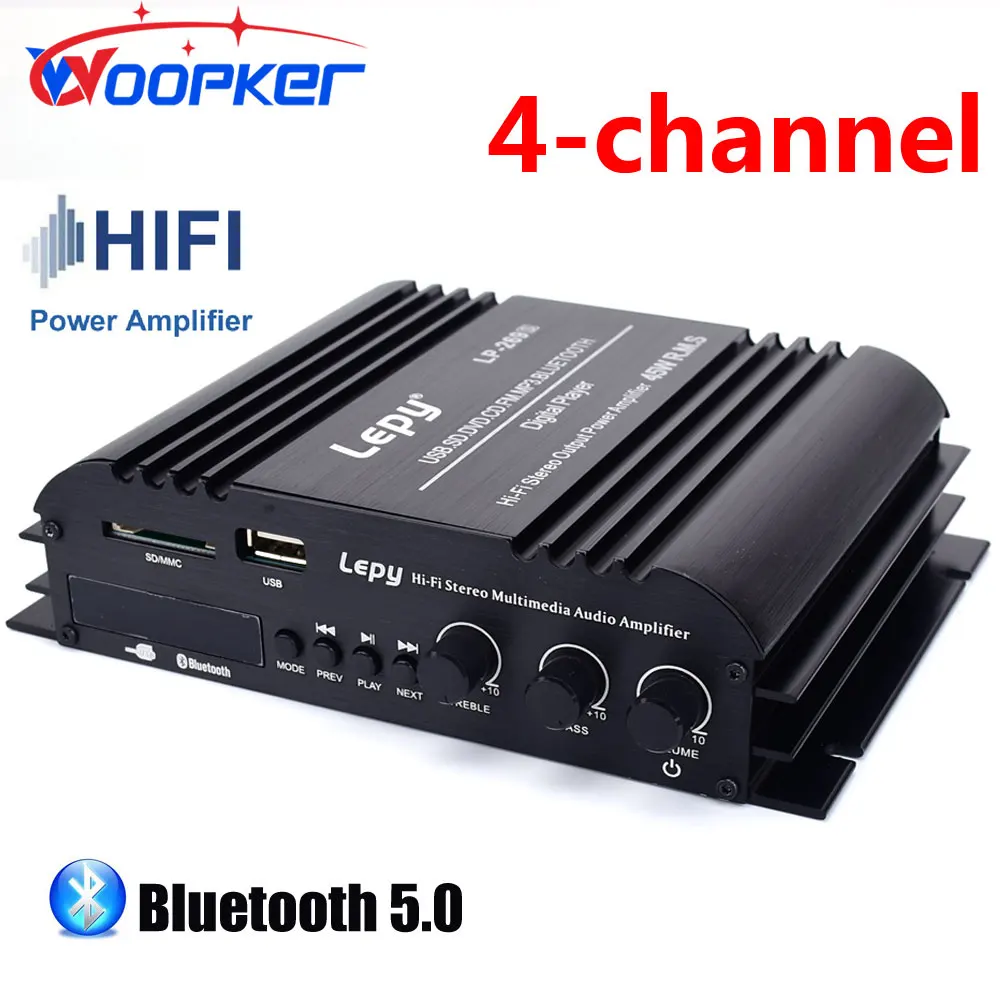 Lepy-269S 4-Channel HIFI Bluetooth Amplifier AUX USB SD FM Sound Amplifier Digital Audio Amp for Car Home Computer