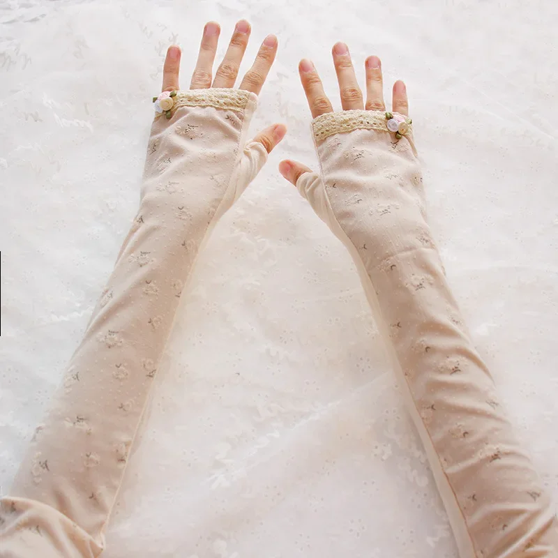 Summer Lace Gloves Sunscreen Arm Sleeve Gloves Sunscreen Long Lace Fingerless Mittens Covered Scar Elastic Sleeve Driving Gloves