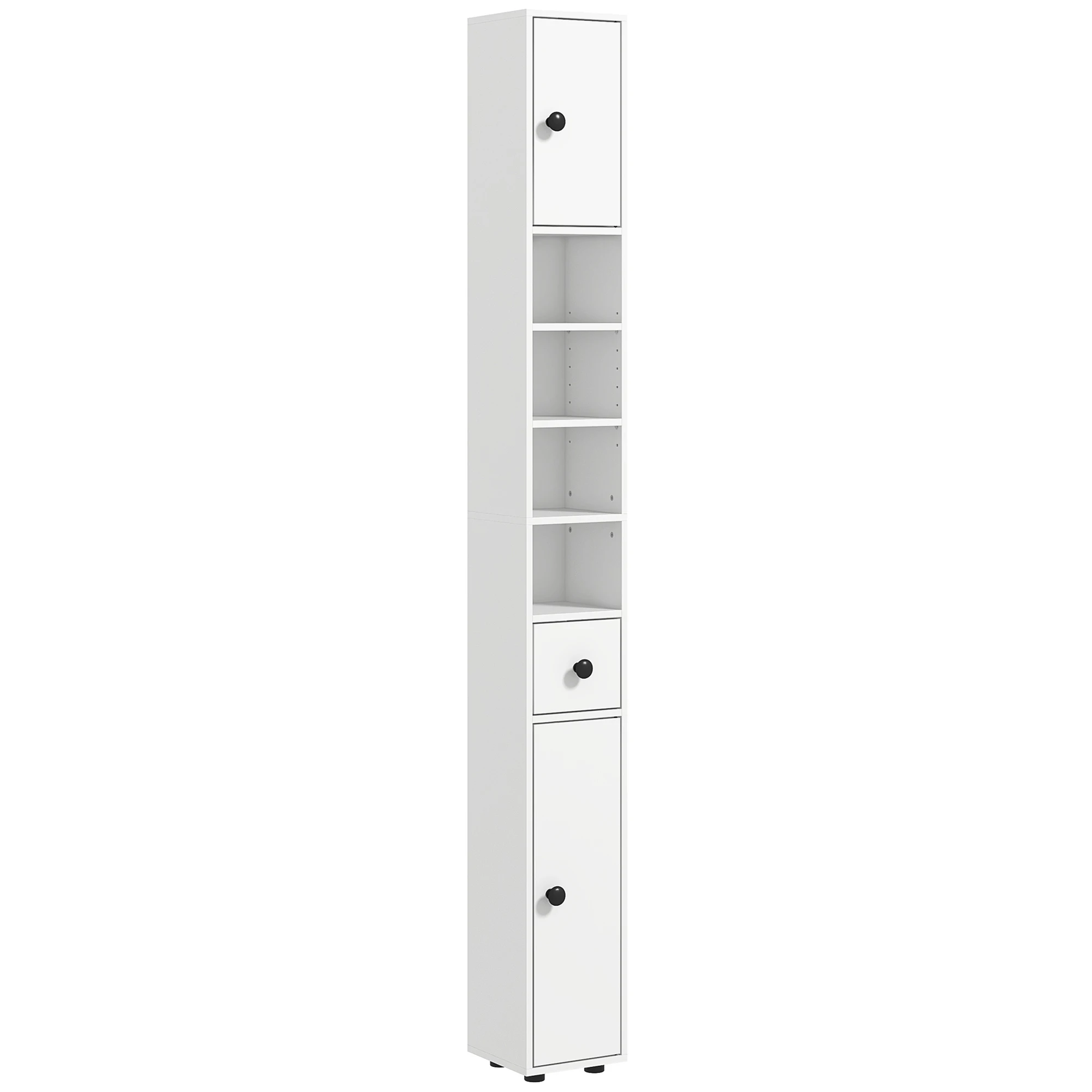 Kleankin Armoire de rangement pour salle de bain de 71 po de hauteur, armoire pour papier toilette étroite avec étagères ouvertes, armoires à 2 portes, étagères réglables