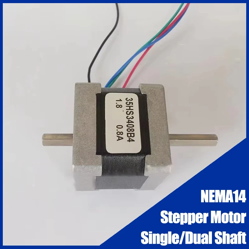 

4-проводной шаговый двигатель NEMA14, двигатель с одним/двойным выходом, корпус 18 Нм см, длина 34 мм, шаговый угол 1,8 ° Шаговый двигатель CE CNC 0,8A