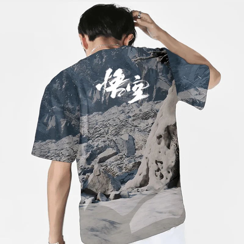 Camiseta de jogo de manga curta para meninos e meninas, respirável presente solto, mito preto Wukong, seda gelada, secagem rápida, novo, verão