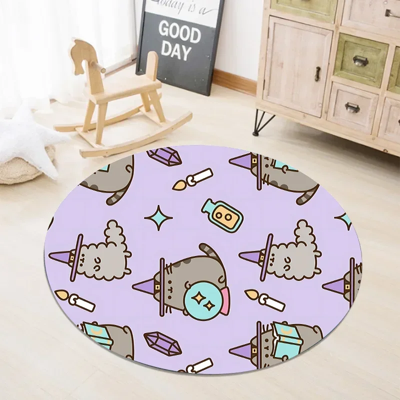 New Pusheen Cute Flannel Round Floor Mat Non-slip Carpet Cartoon Fat Cat Living Room Kitchen Bath Rug Home Decor Christmas Gifts