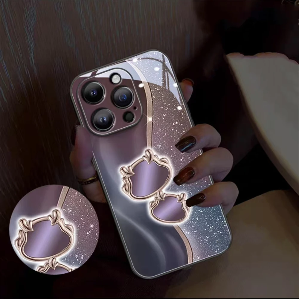 

Diamond Dragon Pattern Smart LED Light Glow Tempered Glass Phone Case For iPhone 16 E 15 14 13 12 11 Pro Max X XR XS Plus SE