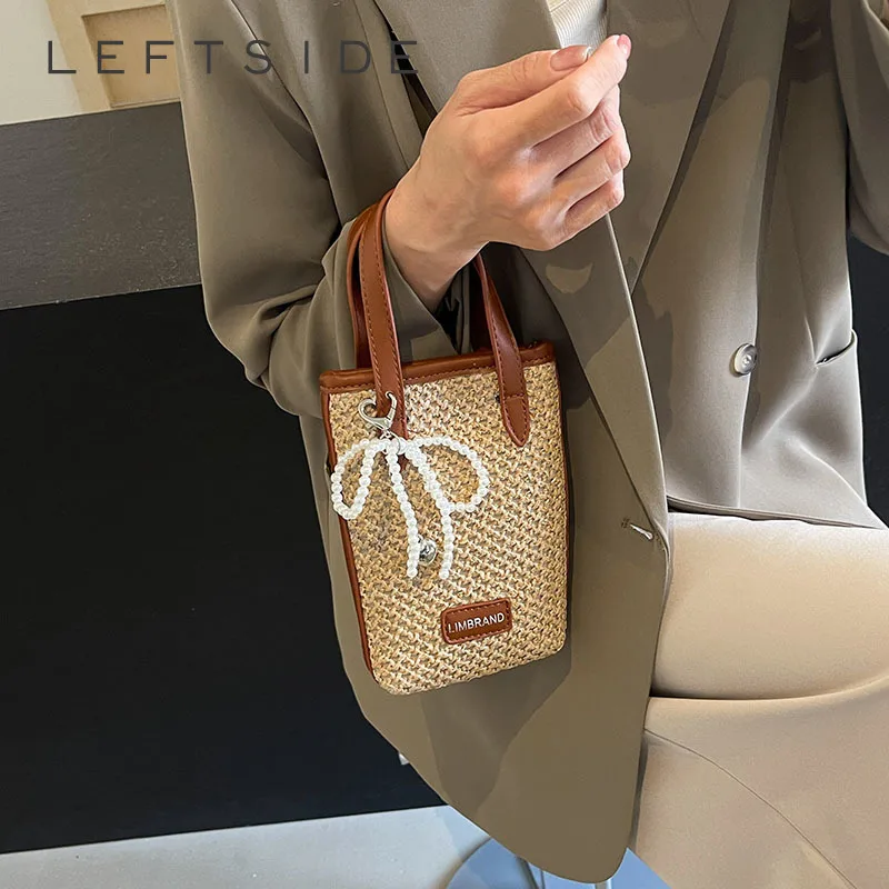 LEFTSIDE Stripe Mini Straw Crossbody Bags for Women 2024 Y2k Fashion Summer Shoulder Bags Travel Handbags Weave Beach Bag