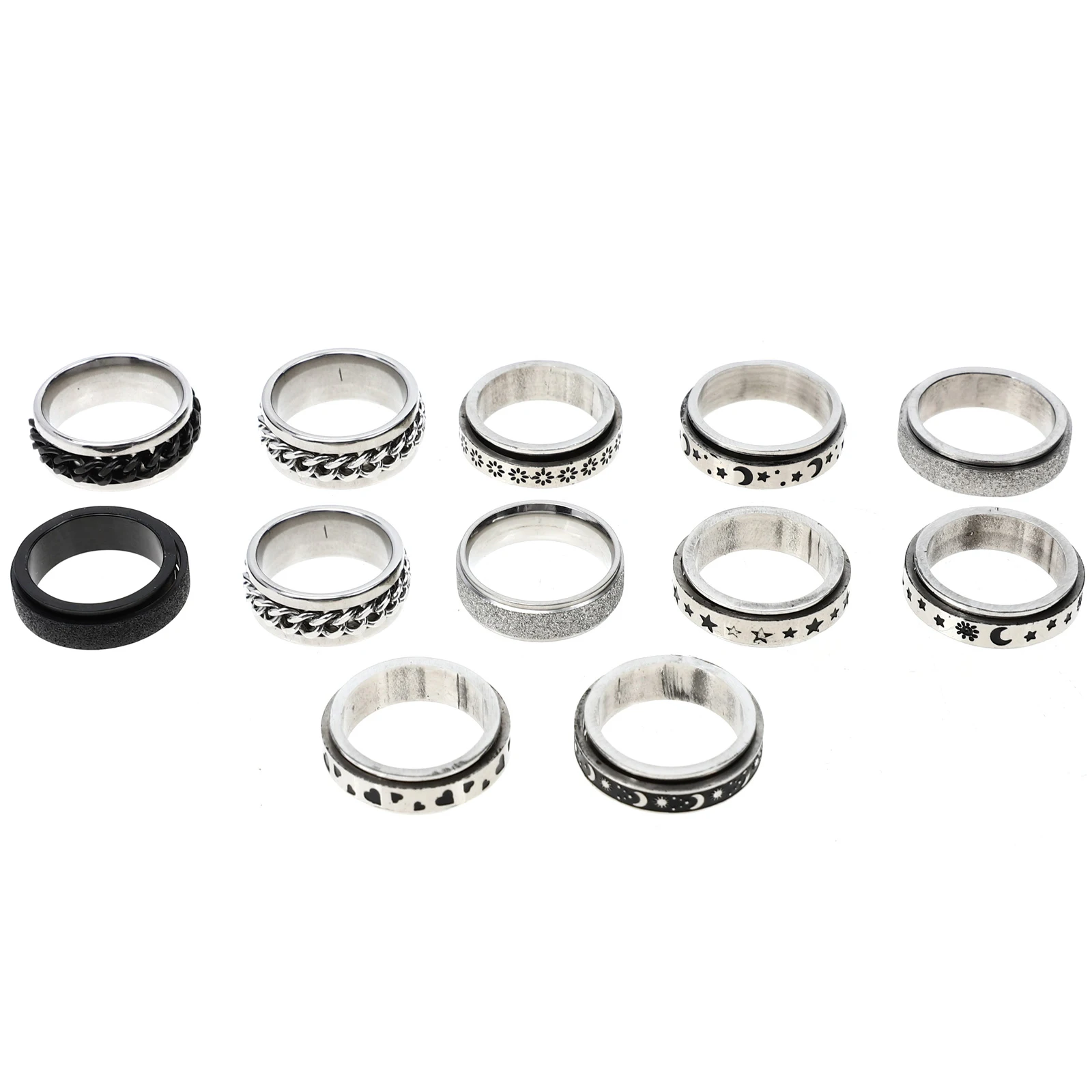 

12 Pcs Stress Relief Ring Finger Vintage Rings Rotatable Stainless Steel for Women Mens Man Suits