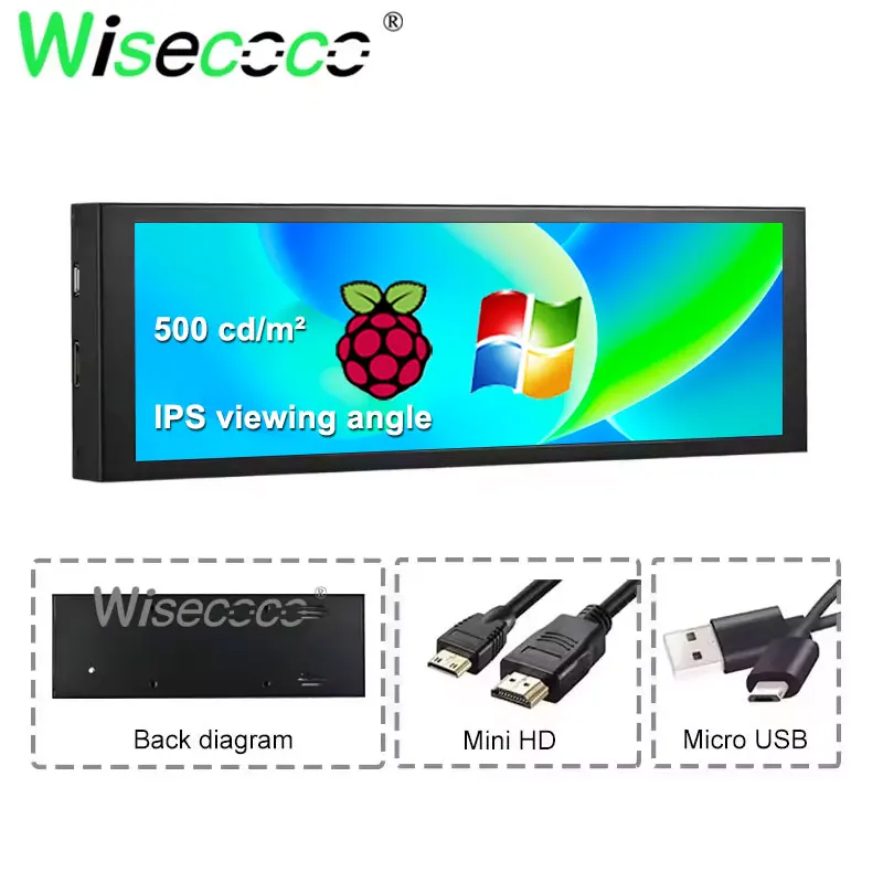 Wisecoco 7.84 Inch 1280x400 LCD Display Stretched Bar LCD Monitor