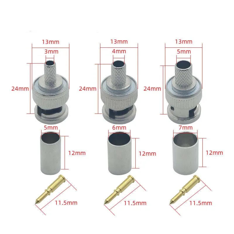 10PCS BNC Cold-Pressed Male Connector with Solid Copper Core for 75-3/4/5 RG58/59/60 Video Surveillance Applications