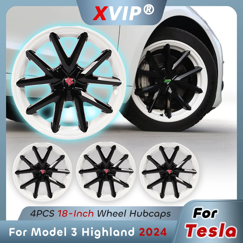 XVIP Sport Style HubCap For Tesla Model 3 21-23 18\'\' Performance Wheel Cover Racing Replacement Glossy Matte White Black Pattern