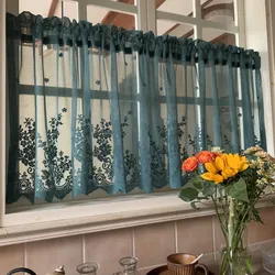 European style pastoral lace embroidery short curtain kitchen cabinet door coffee half curtain partition decoration dark green