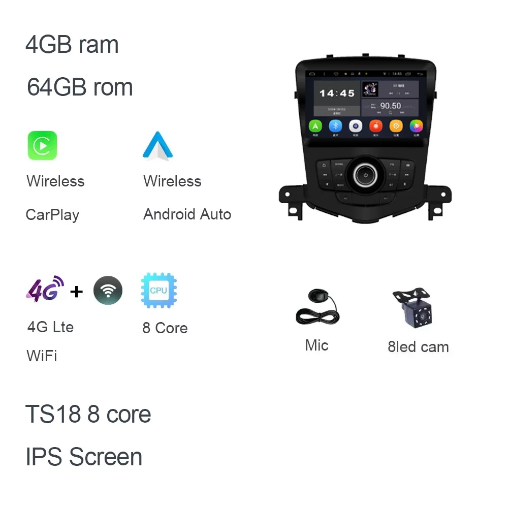 CarPlay 9 inch DSP Android 15 8-core 12GB RAM 256GB ROM autoradio GPS multimediasysteem navigatie voor Chevrolet Cruze 2009-2015